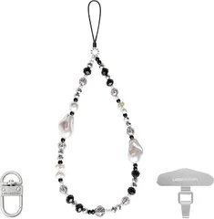 NASSIA ストラップ スマホ 手首 落下防止 携帯 ハンドストラップ 装飾 スマホ小物 全機種対応 (ブラック/シルバー,  18CM)