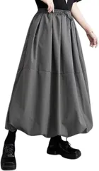 NASSIA ロング スカート ウエストゴム バルーン コクーン カジュアル ミモレ 丈 レディース (グレー,  M)