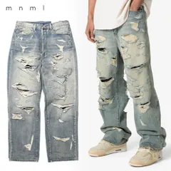 【mnml/ミニマル】バギー デニムパンツ/ULTRA BAGGY DISTRESSED DENIM 24ML-AW393D｜クラッシュ 加工 ワイドパンツ ストリート メンズ ファッション