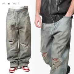 【mnml/ミニマル】バギー デニムパンツ/ULTRA BAGGY DESTROYED DENIM 24ML-AW412D｜オイルウォッシュ 加工 デストロイ ワイドパンツ ストリート メンズ ファッション
