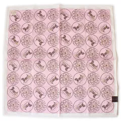 MOL25569-2 未使用 CELINE セリーヌ ハンカチ 大判 馬車柄 スカーフ ピンク×ホワイト×マルチカラー 総柄 エジプト綿 コットン GIZA45