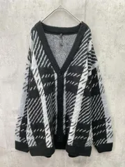 HALHAM ハルハム 幾何学模様 Vネック オーバーサイズ ニット カーディガン sizeXL/黒ｘグレー ◆■メンズ