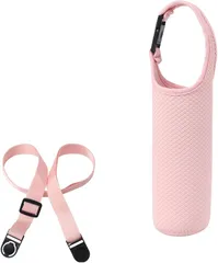 NASSIA 水筒カバー 水筒ホルダー ペットボトルホルダー 保冷 ショルダー 肩かけ 外出 (ピンク,  450～600ml)