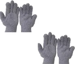 NASSIA 洗車用グローブ マイクロファイバー 両面仕様 拭き取り 手洗い ほこり・水滴除去 バイク 4枚セット (グレー,  ミディアム)