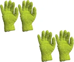 NASSIA 洗車用グローブ マイクロファイバー 両面仕様 拭き取り 手洗い ほこり・水滴除去 バイク 4枚セット (ライムグリーン,  ミディアム)