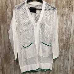 コ　pierre cardin（ピエールカルダン）　幾何柄透かし編みニットカーディガン　オフホワイト　M
