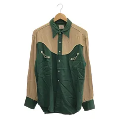 【中古】50s LEVI'S ショートホーンタグ ウエスタンシャツ サイズ表記なし ベージュ×グリーン　リーバイス[17]