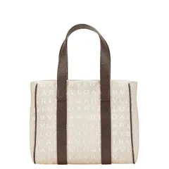 ブルガリ ロゴマニア ハンドバッグ ミニトートバッグ ベージュ ブラウン キャンバス レザー レディース BVLGARI【1-0211277】