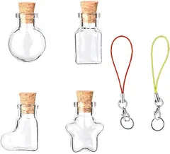 NASSIA ガラス瓶 ミニ 20個セット 4デザイン各5個入り コルク栓+ストラップ付き メッセージボトル