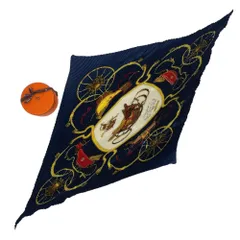 極美品 HERMES エルメス スカーフ プリーツ シルク SPRINGS スプリング 馬車 ネイビー 箱付き