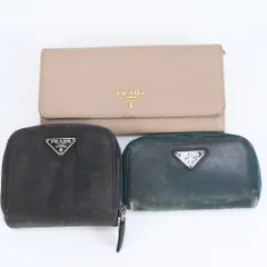まとめ 3点 セット プラダ トライアングルロゴ レザー 長財布 コンパクト ウォレット ラウンドファスナー レディース EWM DP30-1【中古】