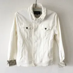 ●11162 BURBERRY BLACK LABEL バーバリー ブラックレーベル デニムジャケット Gジャン ノバチェック柄裏地 ホワイト Mサイズ コットン メンズ D1F04-603-02