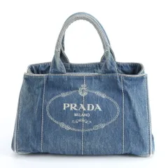 美品 プラダ カナパ デニム ブルー トート バッグ 肩掛け ショルダー ハンド ブランド レディース REM DQ11-2【中古】