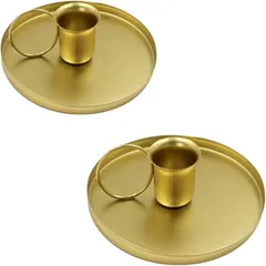 NASSIA 燭台 2個セット キャンドルホルダー 北欧レトロ ろうそく足 ヴィンテージ キャンドルスタンド (ゴールド,  10.5x3.5cm)