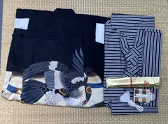 ms23100306 　袴紐下丈 約60cm　 七五三 5歳男の子用 着物 袴 襦袢8点セット 肩上げ済み