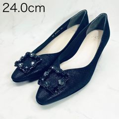 【新品未使用】リズ ラフィーネ 【3E】フラワーモチーパンプス24 cm 未使用】リズラフィーネ フラワーモチーフスクエアトゥパンプス 24cm