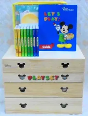 ＊再生保証あり＊h7188　DWEディズニー英語システム　【2019年4月17日発売　ブルーレイ版　旧子役・字幕入り・プレビュー機能付き】　レッツプレイセット（パイン材）【お道具に美品多数入り♪】　【リモコンなし】　ワールドファミリー　幼児英語教材