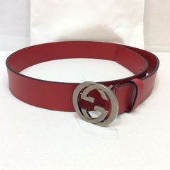 GUCCI レザーベルト メンズ ダブルG ワインレッド 34 85 イタリア製 