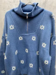 nemne store ネンネストア モチーフ ハーフジップ ニット セーター sizeS/青 ◆■レディース