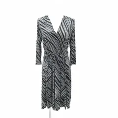 エジェリ EGERIE ワンピース ミモレ丈 七分袖 Vネック 黒 ブラック 総柄 /SY32 ■GY58