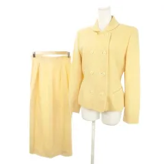 トラサルディ TRUSSARDI セットアップ ジャケット スカート 42 オレンジ ペールカラー 丸襟 ダブルブレスト 長袖 /MN15 ■GY60