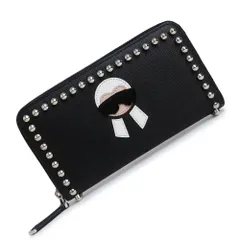 フェンディ 8M0229 カーリト カール ラガーフェルド スタッズ カーフスキン ミンク ブラック ラウンドファスナー 長財布 レザー シルバー金具 FENDI（新品・未使用品）