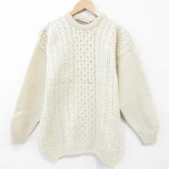 M/古着 長袖 アラン フィッシャーマン ケーブル セーター メンズ ウール クルーネック スコットランド製 生成り 26jan29