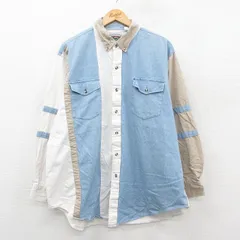 XL/古着 長袖 シャツ メンズ 00年代 00s マルチカラー 大きいサイズ ロング丈 コットン ボタンダウン 薄紺他【spe】 26jan29