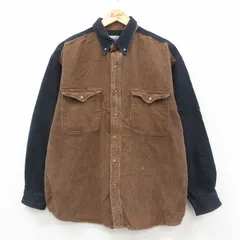XL/古着 長袖 シャツ メンズ 00年代 00s コーデュロイ ツートンカラー コットン ボタンダウン 茶他 26jan29