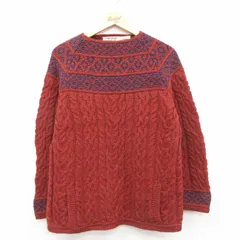 M/古着 長袖 アラン フィッシャーマン ケーブル セーター メンズ ラグラン メリノウール クルーネック アイルランド製 オレンジ他【spe】 26jan29