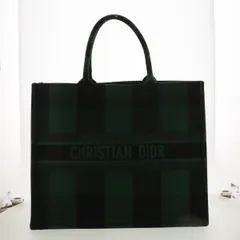 【値下げ】 Christian Dior クリスチャンディオール ブックトート ラージバッグ チェックンディオール トートバッグ レディース キャンバス グリーン ブラック チェック柄 中古