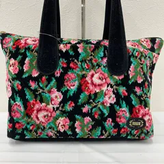 417　FEILER　フェイラー　ハンドバッグ　 リアローズ　花柄　ブラック系　黒　 シュニール織り　レディース