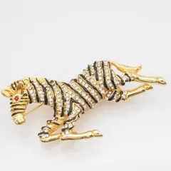 R439 ブローチ シマウマ ゼブラ ラインストーン ブラックエナメル ゴールドカラー デザイン コスチュームジュエリー