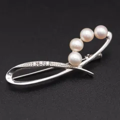 R970 淡水真珠 パール 925刻印 ブローチ ダイヤモンド風 デザイン シルバー コサージュ 6月誕生石