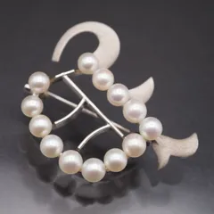 R940 本真珠 4.2-4.5mm13珠 パール STERLING刻印 ブローチ デザイン シルバー コサージュ 6月誕生石