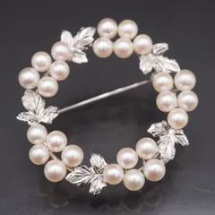 R910 本真珠 4.1-4.4mm25珠 パール STERLING刻印 ブローチ リース デザイン シルバー コサージュ 6月誕生石