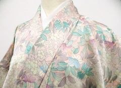 京松】【着物】 長襦袢 雲取り亀甲花文 身丈約140cm 裄丈約61.5cm 24z