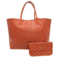 ゴヤール トートバッグ レディース サンルイPM ハンドバッグ ポーチ付き 肩掛け GOYARD コーティングキャンバス レザー オレンジ シルバー金具【中古品】