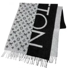 ルイヴィトン マフラー メンズ モノグラム エシャルプLVスプリット ファッションアイテム 防寒具 LOUIS VUITTON M70924 カシミヤ    ブラック 黒 グレー 秋 冬 美品【中古品】