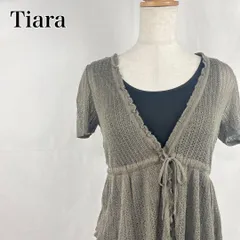 Tiara　ティアラ　カーキ　レース編み　Vネック　レイヤード　半袖ペプラムトップス 3900のサムネイル