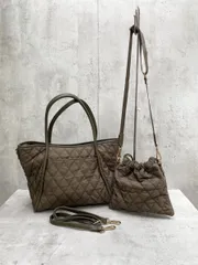 美品 aroco アロコ 2点セット キルティング 2way ショルダー トート 巾着ショルダー バッグ カーキ ■■◎レディース