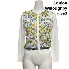 ◇ ルルウィルビー Loulou Willoughby ハンカチーフフラワーニットカーディガン 長袖 異素材 22SS 白 2 S～M 7～9号 レディース S6C311のサムネイル