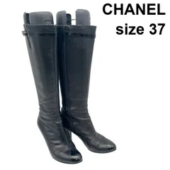 ●■ シャネル CHANEL ロングブーツ ココマーク ボタン 黒 レザー 37 23.5cm前後 レディース 6V350のサムネイル