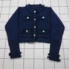 ◇ Θ GRL グレイル dr482 ツイード調フリンジジャケット ネイビー系 L レディース E  【1602130002542】