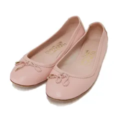 Salvatore Ferragamo サルヴァトーレ フェラガモ サイズ:4.5(22cm) | バレエ シューズ / フラットパンプス | リボン ラウンドトゥ ピンキング レザー | ピンク | イタリア製 ブランド シューズ【レディース】【中古】