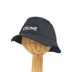 セリーヌ CELINE バケットハット ロゴ刺繡 帽子 L 黒 ブラック 2AUO4968P