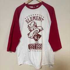 (^w^)b ELEMENT エレメント ラグラン 七分袖 Tシャツ ベースボールT ワインレッド ホワイト 赤 白 狼プリント ビッグロゴ ストリート スケーター 古着 メンズ サイズL  OM10788YSのサムネイル