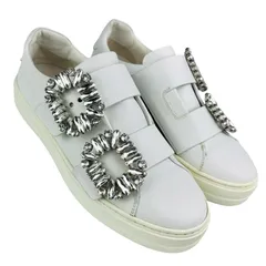 良品★ROGER VIVIER★ロジェヴィヴィエ・レディース レザー クリスタルダブルバックル付き スニーカー (35/22㎝相当) イタリア製 ブランドシューズ レディーススニーカー ホワイト カジュアル 春夏靴のサムネイル