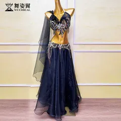 新品 未使用 手作りシリーズ ベリーダンス衣装 レディース オリエンタルダンス衣装 社交ダンス衣装 ダンスコスチューム ステージ衣装 舞台衣装 発表会 ショー パフォーマンス ダンスウェア ロングスカート セットアップ ブラック WZY238