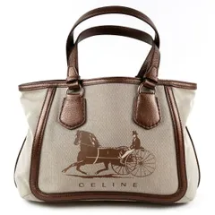 【超美品】CELINE セリーヌ 馬車ロゴ ハンド トートバッグ キャンバス ブラウン系【UF53】